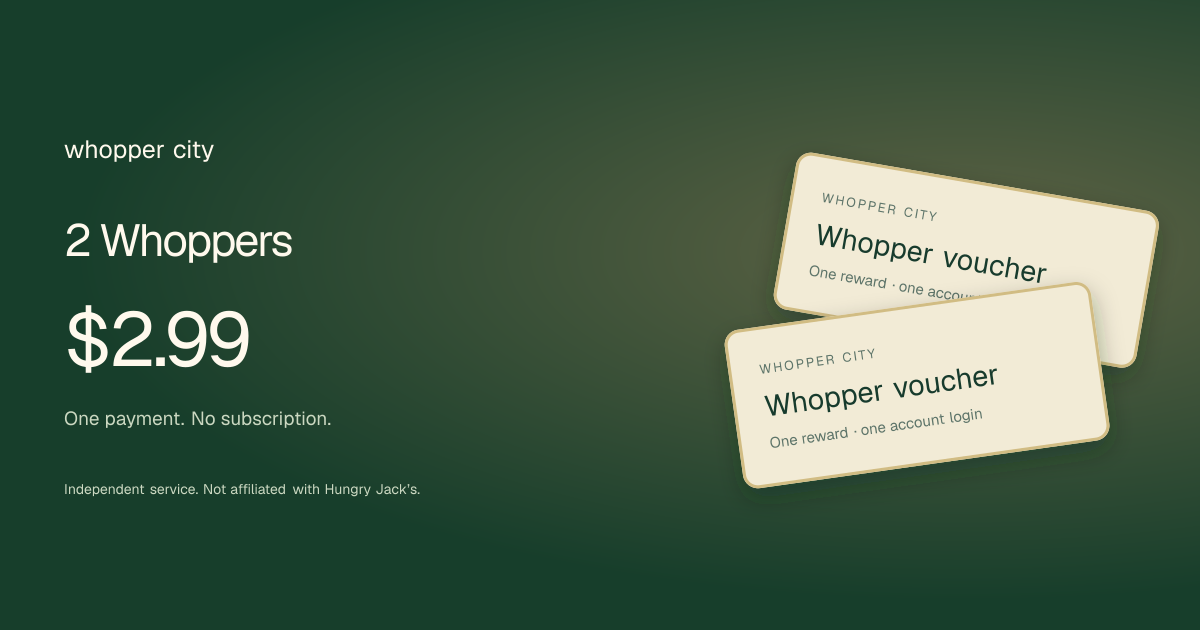 Whopper City: an Australia-only site with a wallet for two birthday Whopper reward logins
